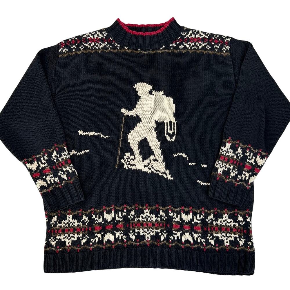 Vintage Eddie Bauer Womens Hand Knit Hiker Nordic Print Sweater (Sz M)